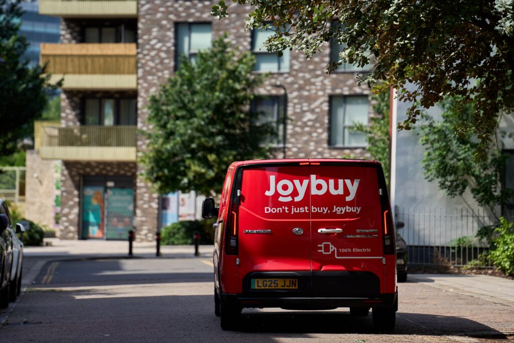 Rear view of the Joybuy JoyExpress van on delivery route