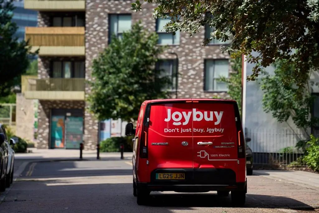 Rear view of the Joybuy JoyExpress van on delivery route